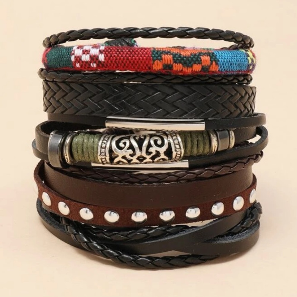 SHEIN 6pcs Men PU Leather BraceletS
